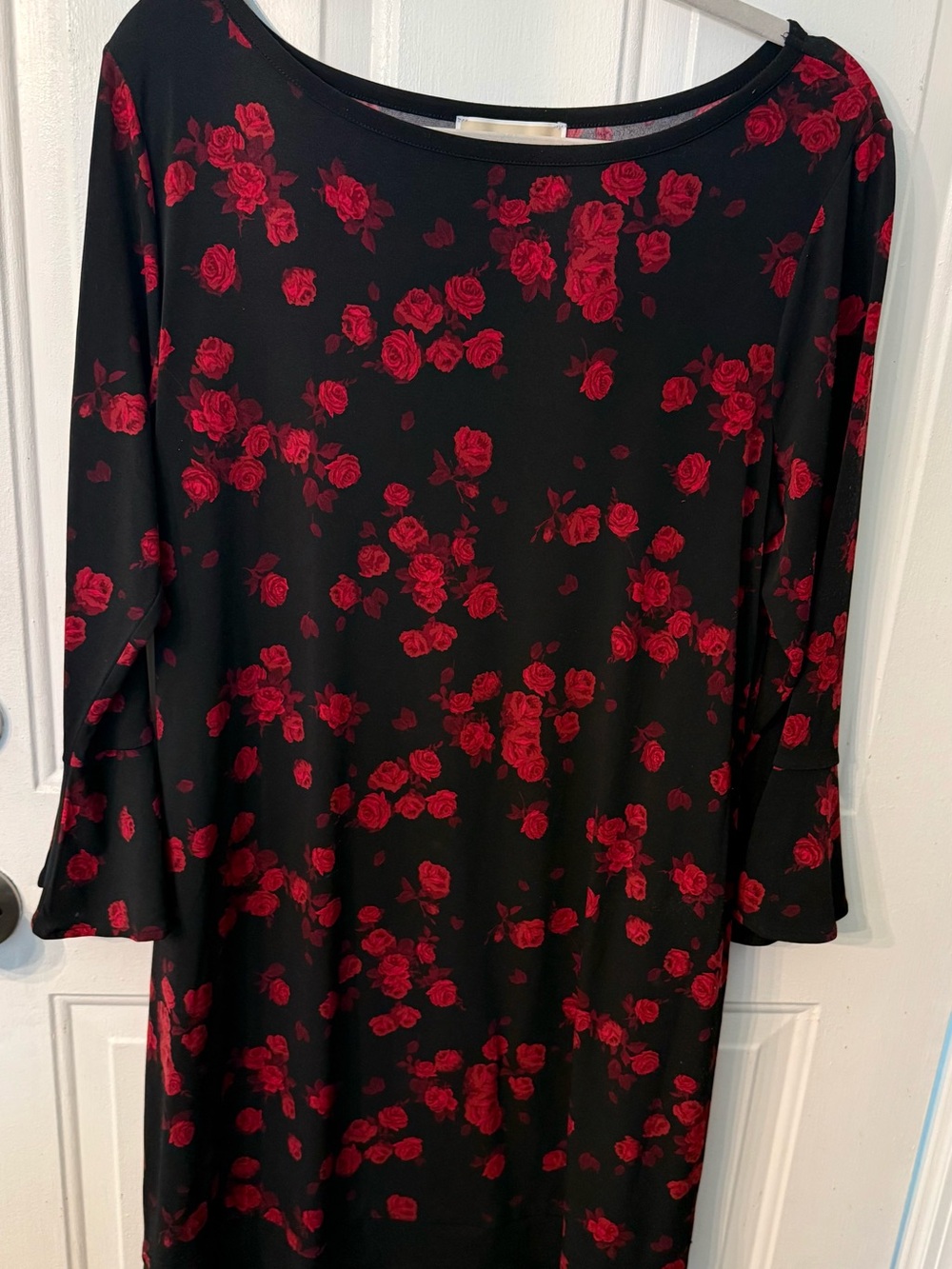 Michael Kors Black Dress with Red Rose Print — Long Sleeve